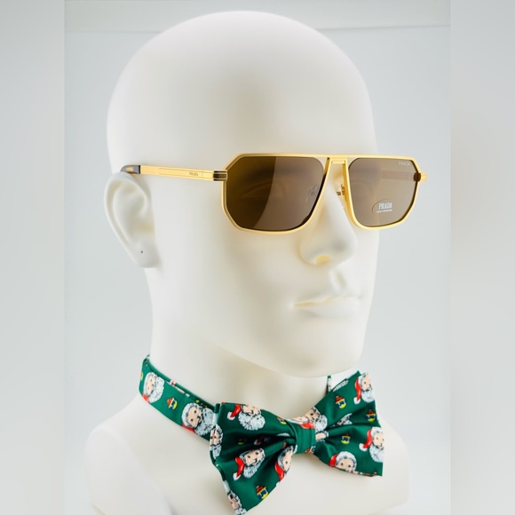Prada Sunglasses PRA53S Iconic metal plaque Opaque Gold Frame brown lenses - Picture 6 of 15